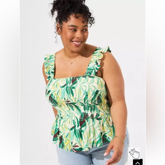 Torrid Peplum Washable Crinkle Gauze
Smocked Tank Top Painted Tropical Sz 4X NWT - Picture 1 of 13
